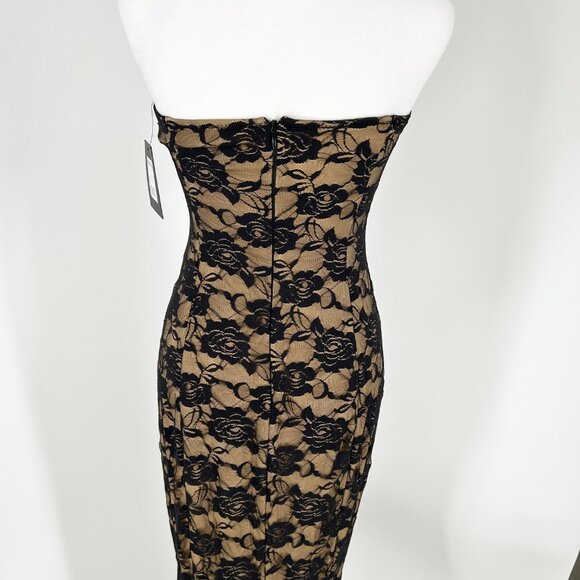 NWT Norma Kamali Strapless Lace Corset Fishtail Gown in Black Roses/Nude - Picture 7 of 11